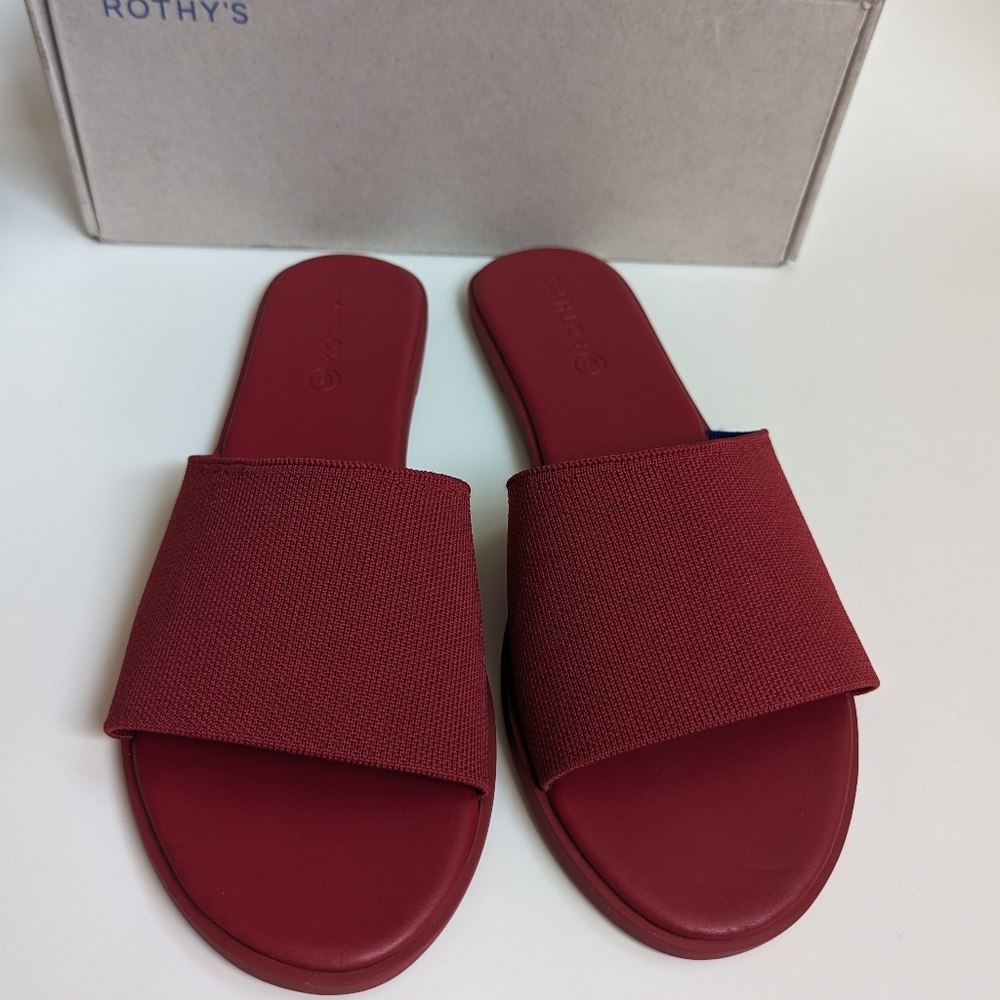 ROTHY'S THE SLIDE SLIP ON SANDALS RED SANGRIA - Picture 2 of 10